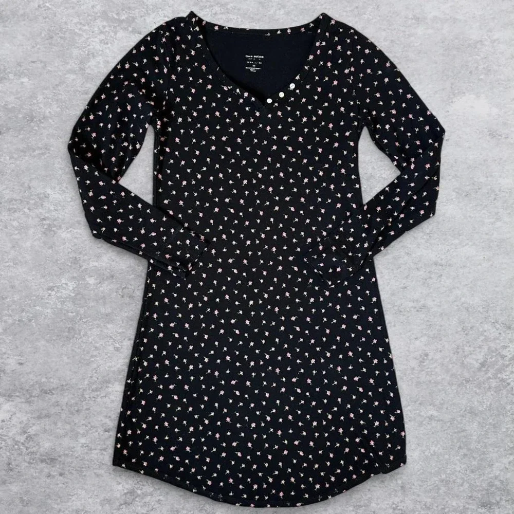 Charter Club Intimates Womens Black and Pink Floral Henley‎ Nightgown